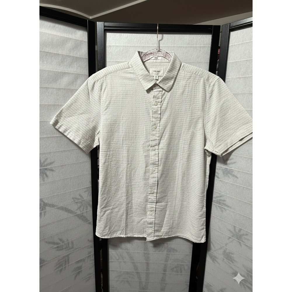Julian & Mark Dobby Shirt M Off‎ White Short Sleeve Stretch Textured Minimalist